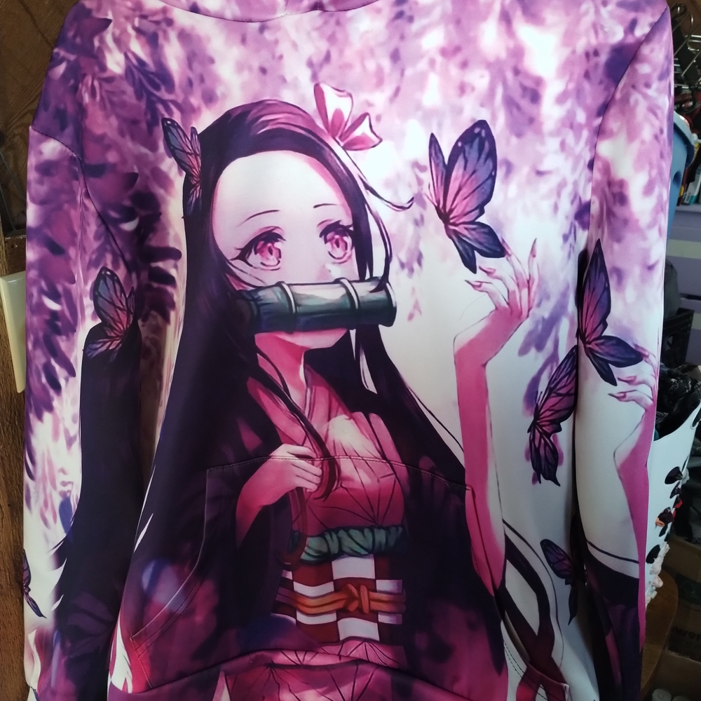 Anime Graphic Sweatshirt with Purple and Pink Design